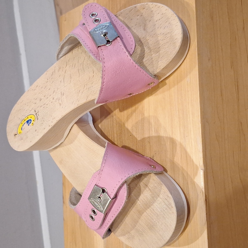 Nearly New Vintage Dr Scholl's Wood Original Italy 7 Pink